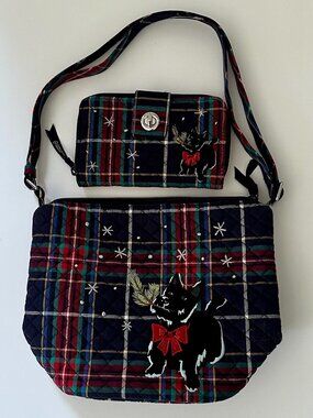 Vera Bradley Holiday Plaid Scottie Dog Crossbody Bag + Wallet Set